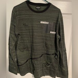 USED - Carbon Men’s Distressed Zip Long Sleeve Shirt